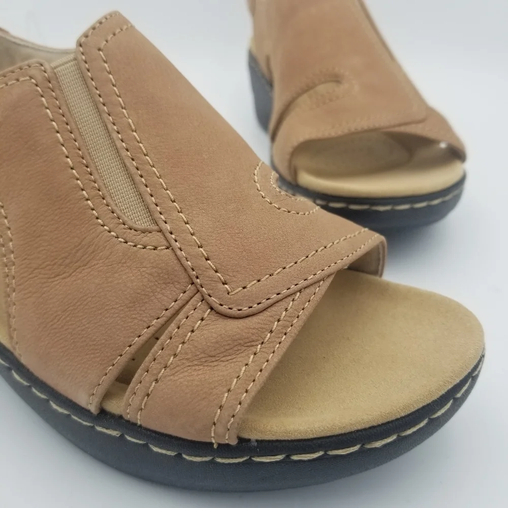 Clarks Brown Nubuck Slingback Wedge Sandal - Picture 2 of 14